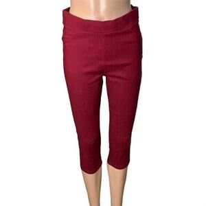 JVINI Womens Jeggings Crop Capri Leggings Skinny Slim Fit Maroon Red Large